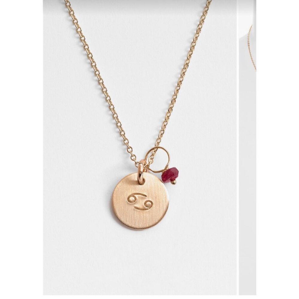 Nashelle 14k gold fill cancer astrological garnet pendant necklace